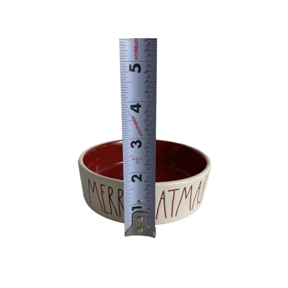 Rae Dunn MERRY CATMAS Cat Food Water Dish Red White 5